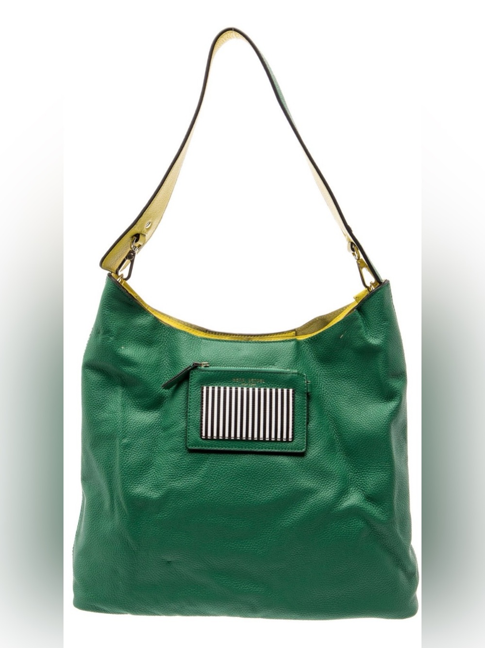 Henri Bendel Green Leather Hobo Bag with Stripe Accent & dust bag!